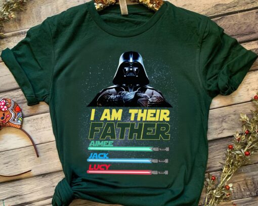 Personalize Star Wars I Am Their Father Darth Vader Lightsaber Father’s Day Shirt with Kids Name Galaxy’s Edge Family Gift