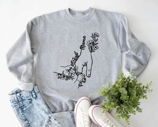 Personalized Baby Name Holding Child And Mama Hands Unique Sweatshirt