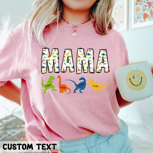 Personalized Dinosaur Mama With Kids Names Shirt Mother’s Day Gift For Mom Life