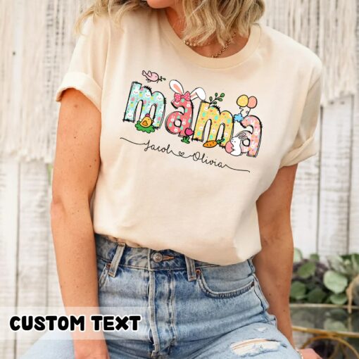 Personalized Easter Mama Shirt With Kids Names Mommy Bunny Shirt Gift For Mom