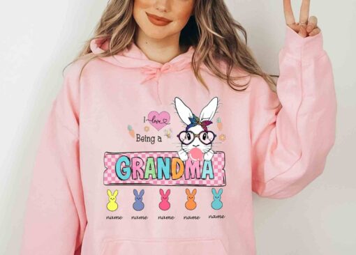 Personalized Grandma Easter Hoodie, Easter Bunny Hoodie, Easter Sweater for Women, Mother’s Day Gift, Nana Spring Shirt, Easter Egg Shirt