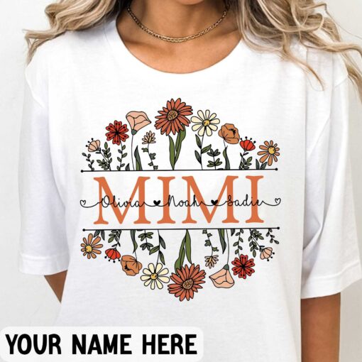 Personalized Grandma Wildflowers Tee Mimi Shirt With Grandkids Name Mother’s Day Gift for Mom Life