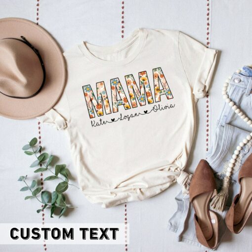 Personalized Mama Floral Mom With Kids Names Gift For Mom Mother’s Day Shirt