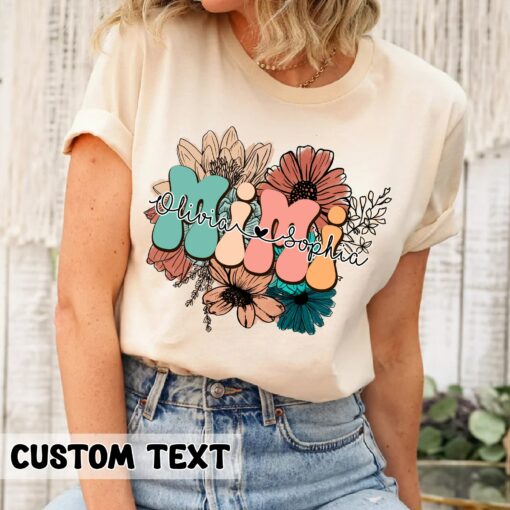 Personalized Mimi with Grandkids Names Retro Floral Shirt Gifts for Mother’s Day Custom Kid’s Names Grandma Tee