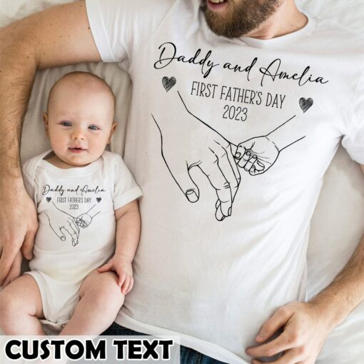 Personalized Our First Father’s Day Matching Dad and Baby Shirts Gift for New Daddy Tee