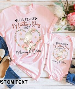 Personalized Our First Mother’s Day Shirt Matching Bunny Mommy And Me Set Gift For New Mom Life Tee