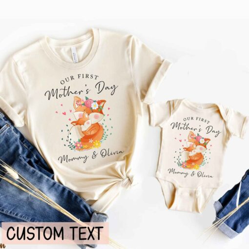 Personalized Our First Mothe’s Day Shirts Matching Fox Mommy And Baby Outfits Happy Mother’s Day Gift