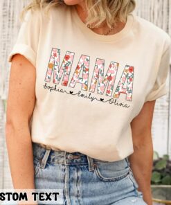 Personalized Retro Floral Mama With Kids Names Shirt Gift For Mom Mothers Day Tee