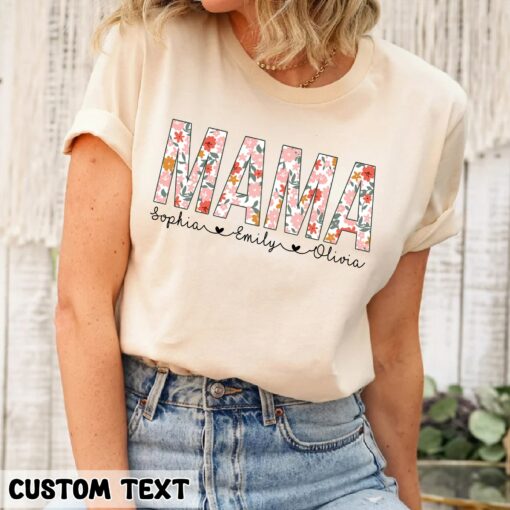 Personalized Retro Floral Mama With Kids Names Shirt Gift For Mom Mothers Day Tee