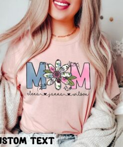 Personalized Retro Floral Mom With Kids Names Shirt for Mother’s Day Gift For Mommy