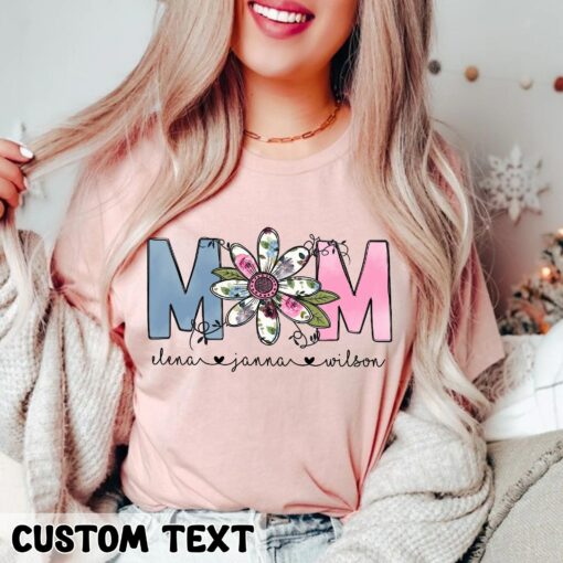 Personalized Retro Floral Mom With Kids Names Shirt for Mother’s Day Gift For Mommy