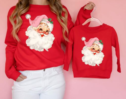 Pink Christmas Santa Mommy and me Funny Christmas Sweatshirt Gift