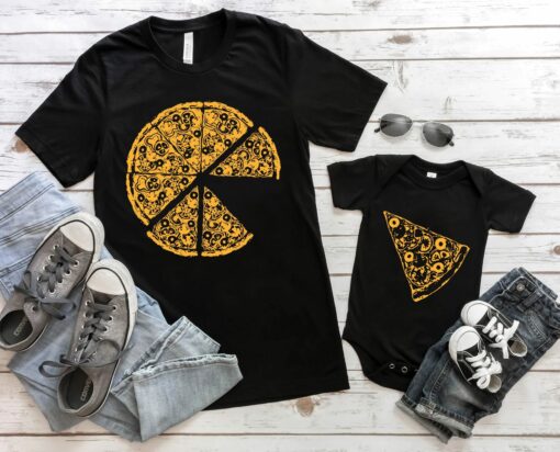 Pizza and Pizza Slice Shirt Baby Bodysuit and Mens Outfit Set Baby Gift for Dad and Son Happy Father’s Day