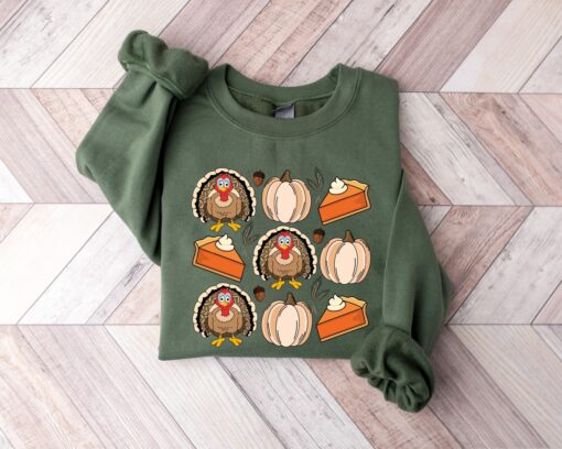 Pumpkin Pie & Turkey Fall Sweatshirt Trendy Unique Thanksgiving Gift For Women