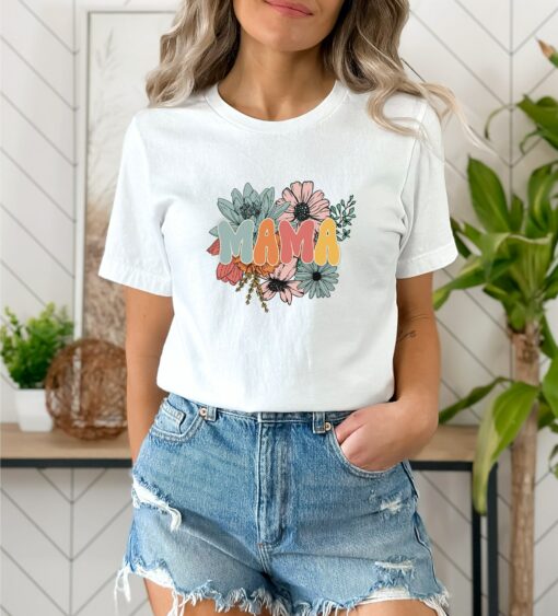 Retro Floral Mama Shirt Flowers Mother’s Day Tee Wildflower Mom Gift