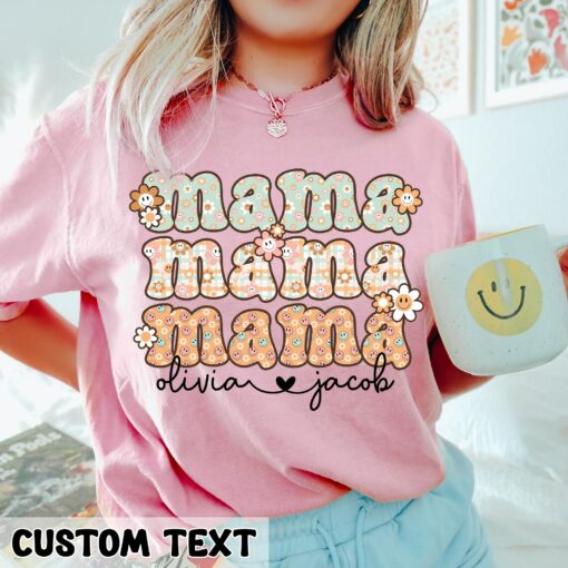 Retro Floral Mama Shirt Personalized Mommy With Kids Names Mother’s Day Gift For Mom