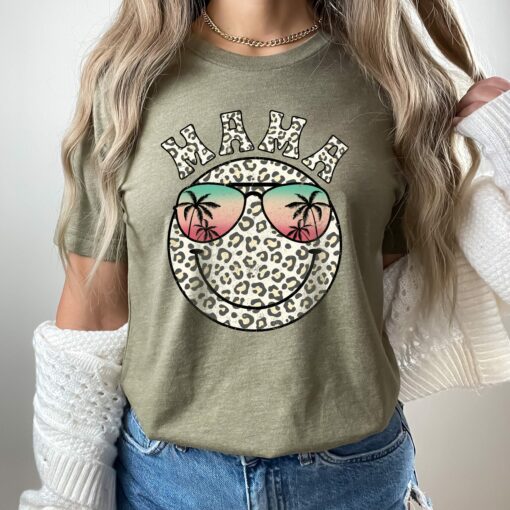 Retro Leopard Mama Smiley Face Shirt Gift For Mom Mother’s Day Tee