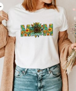 Retro Mother’s Day Shirt Sunflower Blessed Mom Tee Leopard Print Graphic