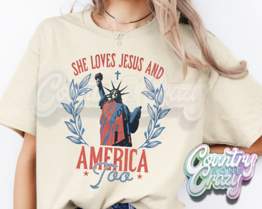 SHE LOVES JESUS AND AMERICA TOO T-SHIRT