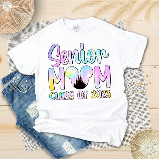 Senior Mom Class Of 2023 Gradient Color Disney Castle School Tee