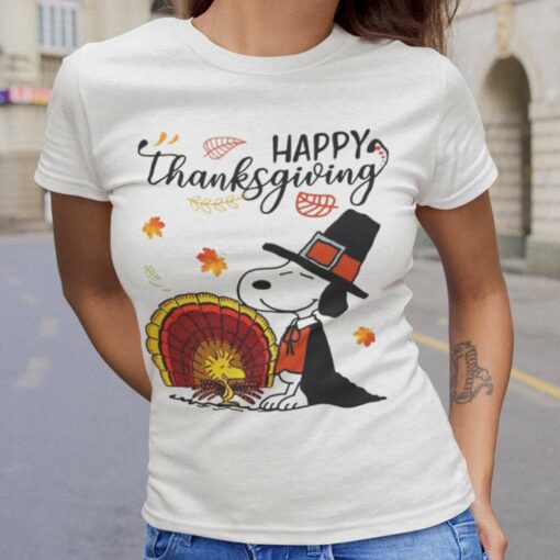 Snoopy And Woodstock Happy Thanksgiving Day Tee