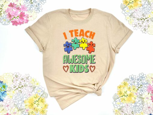 Teacher Shirt For I Teach Awesome Kids For Autism Awareness Shirt Sped Teacher Tee