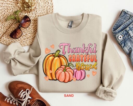 Thankful Grateful Blessed Pink Pumpkin Sweatshirt Lovely Unique Thanksgiving Gift