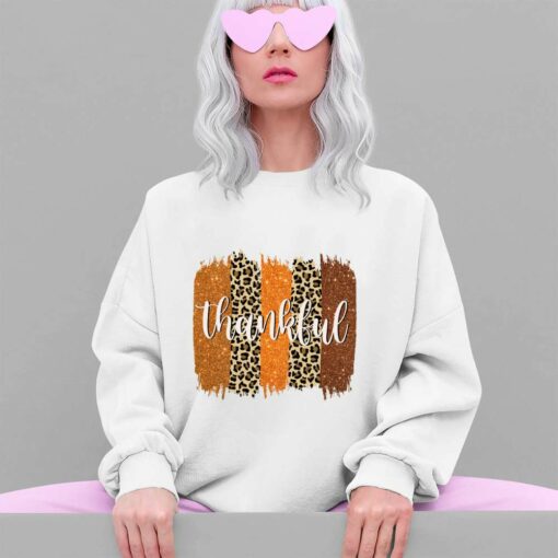 Thankful Leopard Pattern Print Sweatshirt