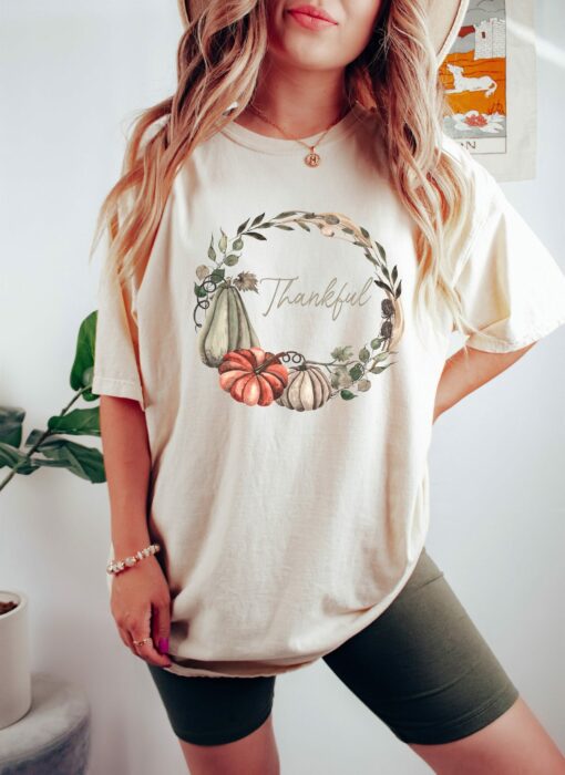 Thankful Pumpkin Shirt Thanksgiving Graphic Tee Gift Ideas