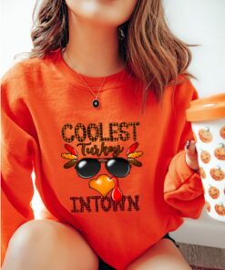 Thanksgiving Shirt Coolest Turkey In Town Funny Party Fall Season Graphic Tee Thanksgiving Shirt Coolest Turkey In Town Funny Party Fall Season Graphic Tee