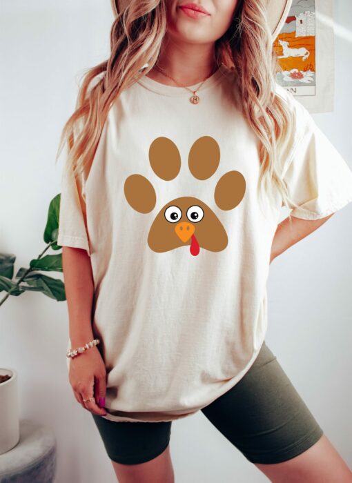 Turkey Pawprint Thanksgiving Shirt Thankful Tee Fall Family Matching Shirt