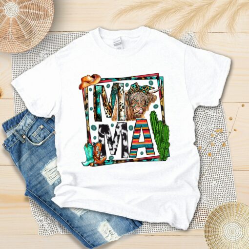 Western Mama Heifer Shirt Happy Mother’s Day Longhorn Mom Tee Higland Cow Cowhide Mommy Gift