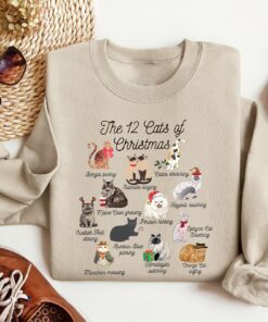 12 Cats Lover Of Christmas Crewneck Sweatshirt Cozy Xmas Gift