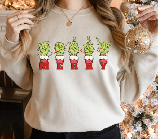 ASL Merry Christmas Hand Language Christmas Sweatshirt Lovely Unique Xmas Gift For Deaf Pride