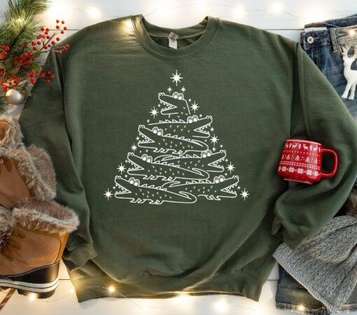 Alligator Crocodile Christmas Tree Sweatshirt Lovely Unique Xmas Gift