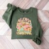 Aloha Christmas Pink Santa Surfing Sweatshirt Cute Unique Xmas Gift