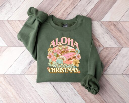 Aloha Christmas Pink Santa Surfing Sweatshirt Cute Unique Xmas Gift