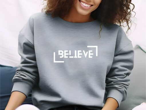 Believe Unisex Cotton Sweatshirt Minimalist Unique Xmas Gift