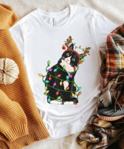 Black Cat Reindeer Antlers Christmas T-Shirt