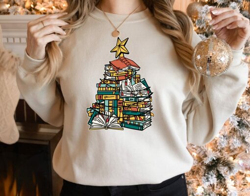 Book Christmas Tree Sweatshirt Lovely Unique Xmas Gift For Book Lover Librarian Teachers