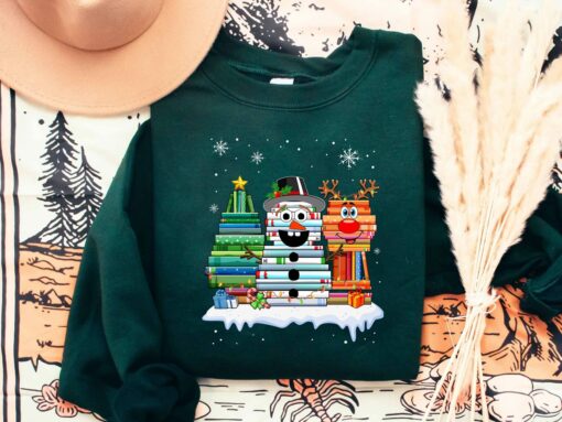 Book Reindeer Snowman Book Lover Christmas Sweatshirt