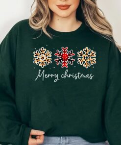 Bright Snowflake Christmas Leopard Plaid Sweatshirt Lovely Unique Xmas Gift