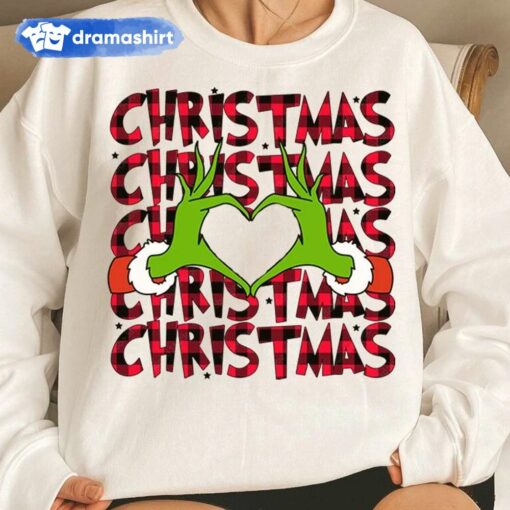 Buffalo Plaid Heart Fingers Sweatshirt How the Grinch Stole Christmas