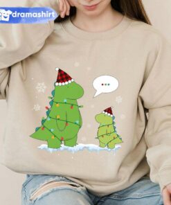 Buffalo Red Plaid Dinosaur Hat Santa Christmas Lights Sweashirt
