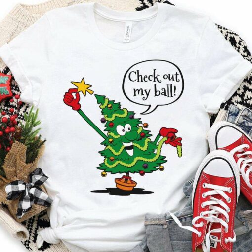 Check Out My Balls Christmas Tree T-Shirt