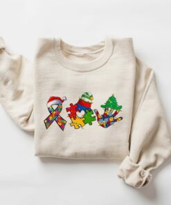 Christmas Autism Awareness Puzzle Pieces Be Different Autism Sweatshirt