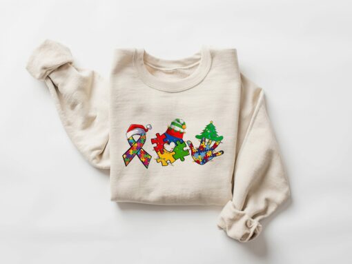 Christmas Autism Awareness Puzzle Pieces Be Different Autism Sweatshirt