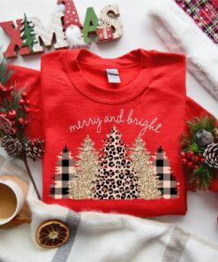 Christmas Bling Merry and Bright Many Pine Tree Sweatshirt Lovely Unique Xmas Gift