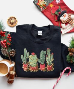 Christmas Cactus Cowboy Sweatshirt Lovely Unique Xmas Gift For Plant Lover