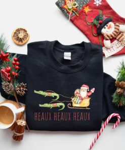 Christmas Cajun Louisiana Alligator Watercolor Santa Heaux Sweatshirt Lovely Unique Xmas Gift